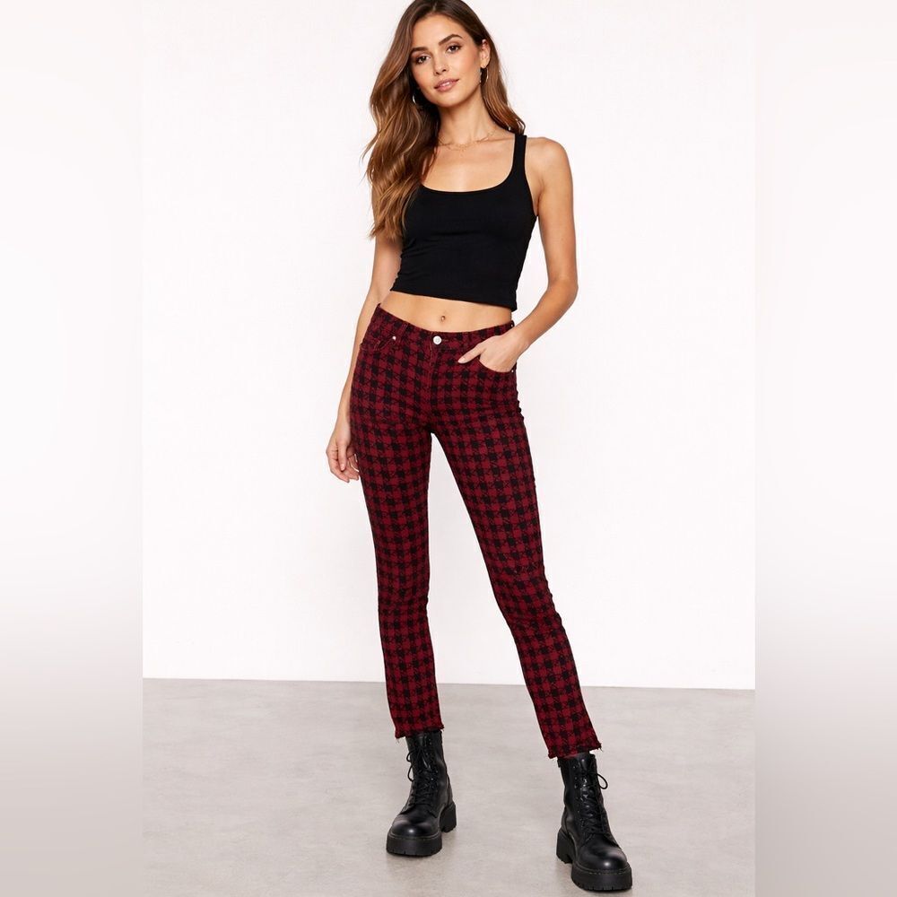 Isabel Marant Etoile Red and Black Houndstooth Pants FR44